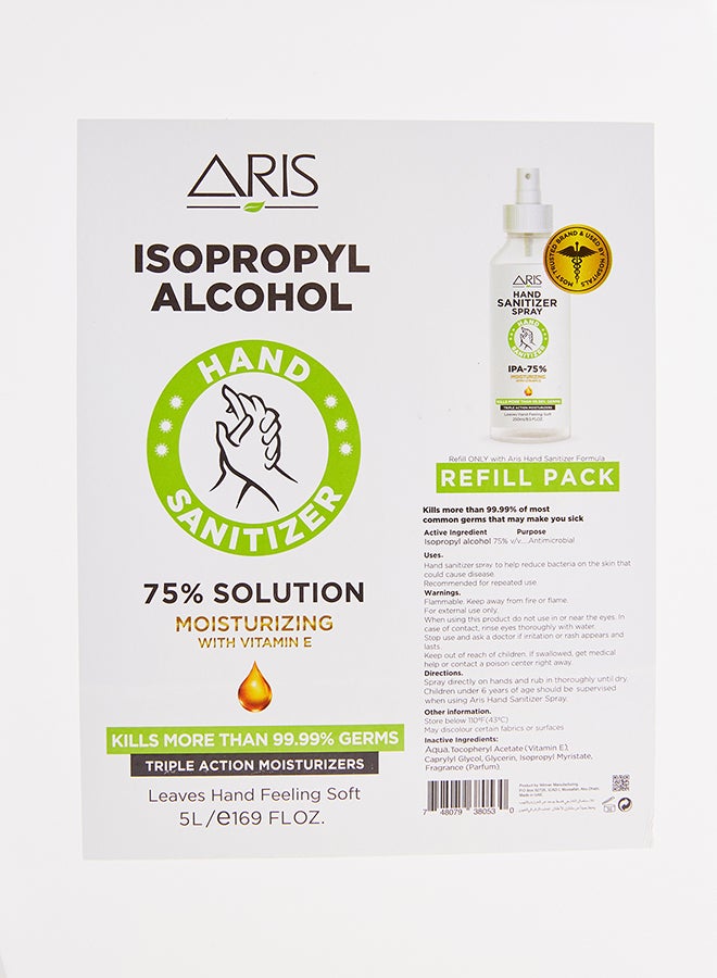 ARIS - Isopropyl Alcohol Hand Sanitizer 75% Solution Moisturizing With Vitamin E Clear 5Liters - Image 1