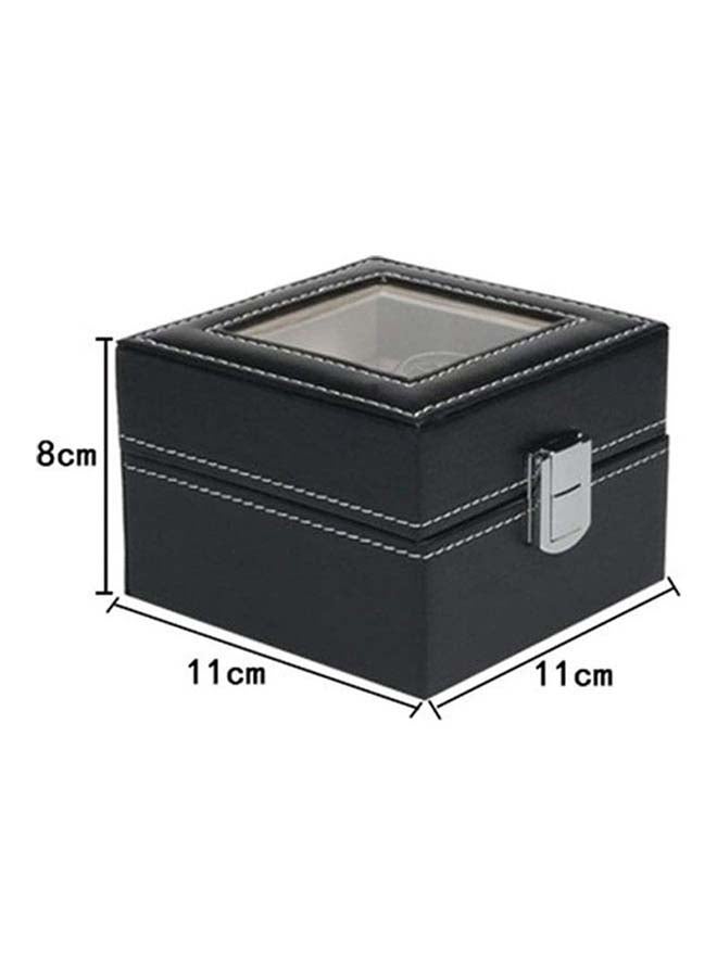 صندوق مصنوع من الجلد الصناعي لتخزين الساعات وتنظيمها مزود بفتحتين وغطاء علوي زجاجي لسهولة العرض - Image 5