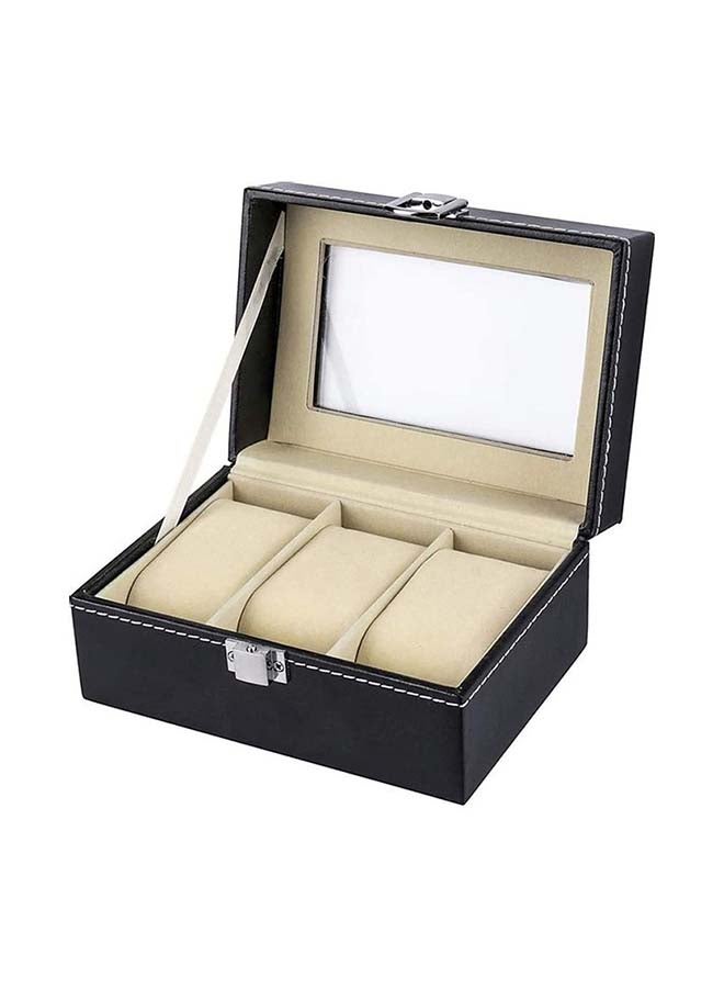 منظم لتخزين الساعات من الجلد الصناعي بـ 3 فتحات وغطاء علوي من الزجاج للعرض unisex - Image 1