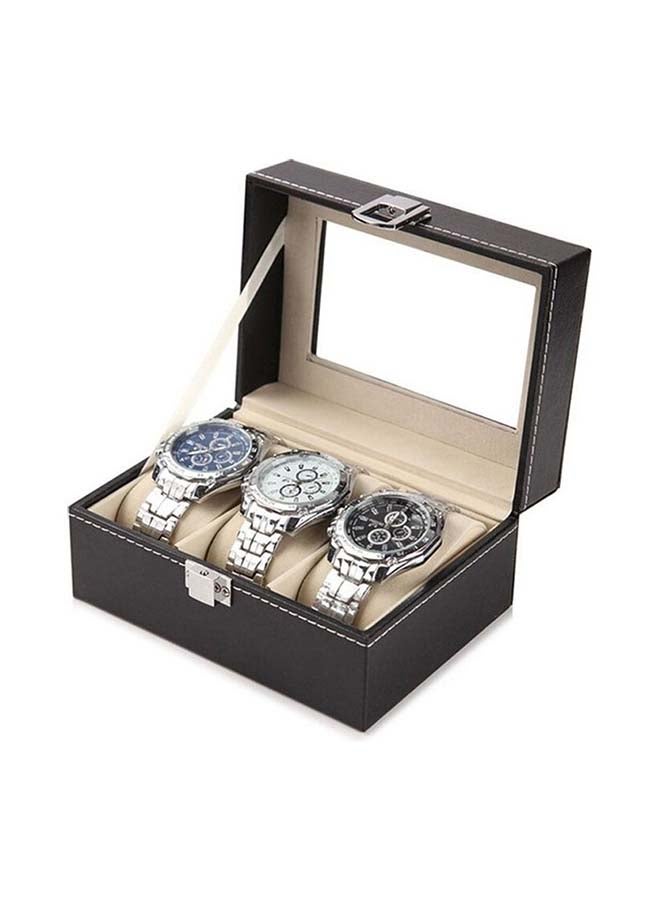 منظم لتخزين الساعات من الجلد الصناعي بـ 3 فتحات وغطاء علوي من الزجاج للعرض unisex - Image 2