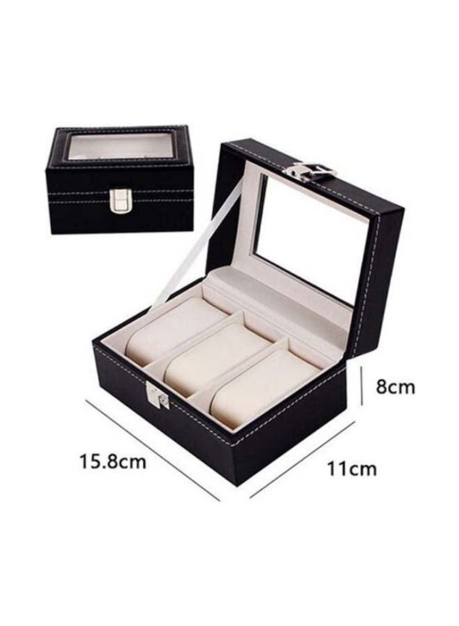 منظم لتخزين الساعات من الجلد الصناعي بـ 3 فتحات وغطاء علوي من الزجاج للعرض unisex - Image 3