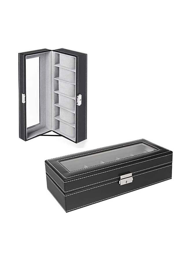 Generic - Watch Box 6 Slot PU Leather Top Glass Display Watch Storage Jewllery Case Organizer - Image 1