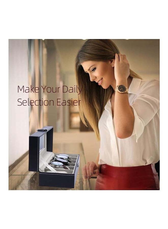 Generic - Watch Box 6 Slot PU Leather Top Glass Display Watch Storage Jewllery Case Organizer - Image 1