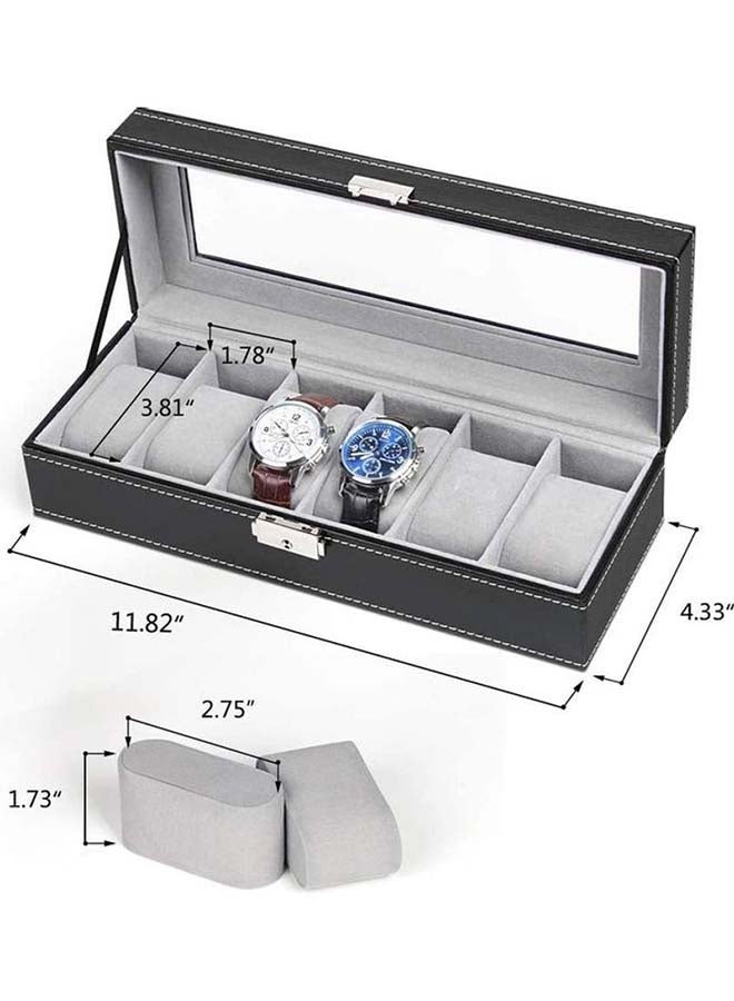 Generic - Watch Box 6 Slot PU Leather Top Glass Display Watch Storage Jewllery Case Organizer - Image 1