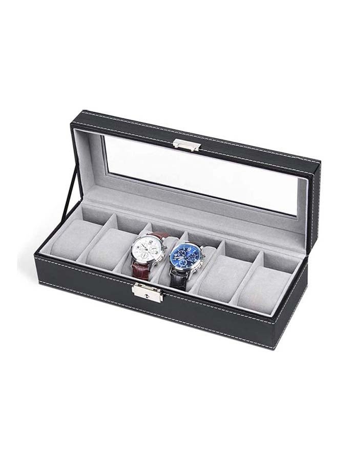 Generic - Watch Box 6 Slot PU Leather Top Glass Display Watch Storage Jewllery Case Organizer - Image 1