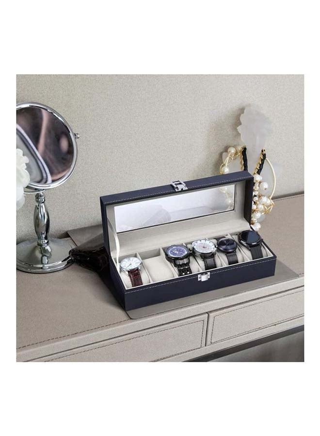 Generic - Watch Box 6 Slot PU Leather Top Glass Display Watch Storage Jewllery Case Organizer - Image 1