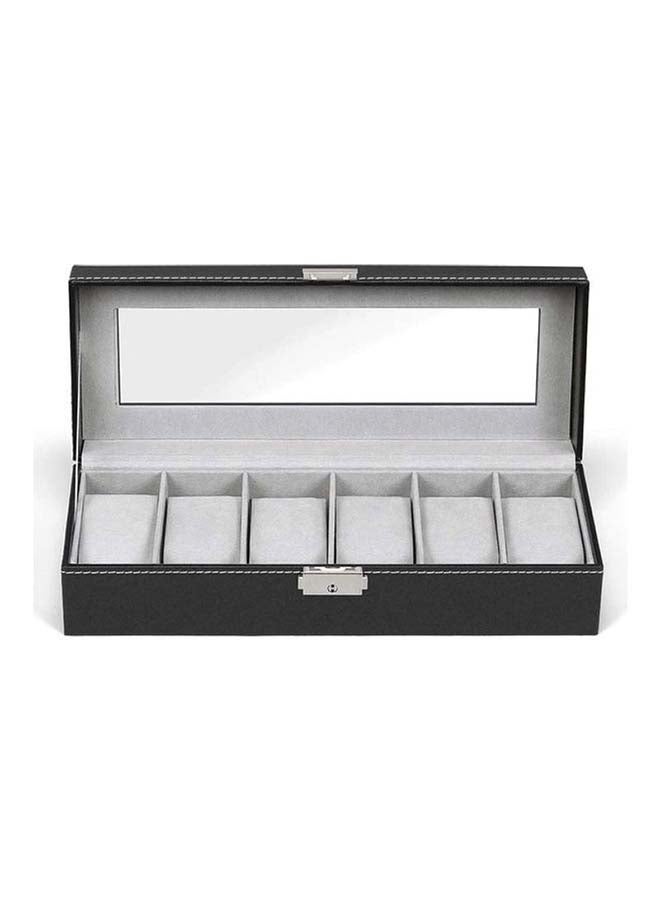 Generic - Watch Box 6 Slot PU Leather Top Glass Display Watch Storage Jewllery Case Organizer - Image 1