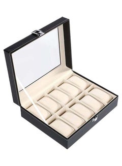 Watch Box 10 Slot PU Leather Top Glass Display Watch Storage Jewllery Case Organizer