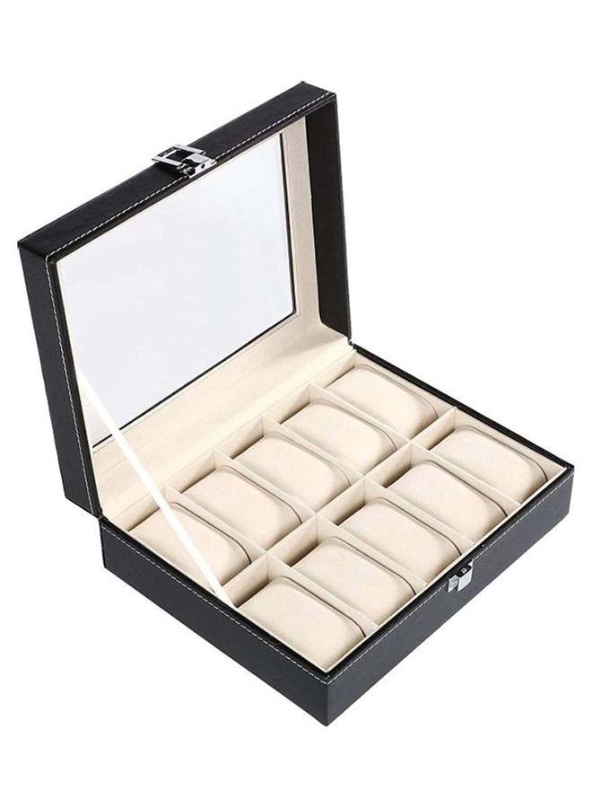 Generic - Watch Box 10 Slot PU Leather Top Glass Display Watch Storage Jewllery Case Organizer - Image 1