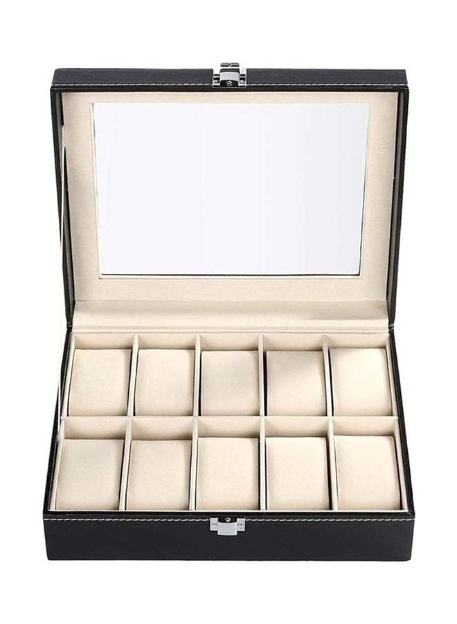 Generic - Watch Box 10 Slot PU Leather Top Glass Display Watch Storage Jewllery Case Organizer - Image 1