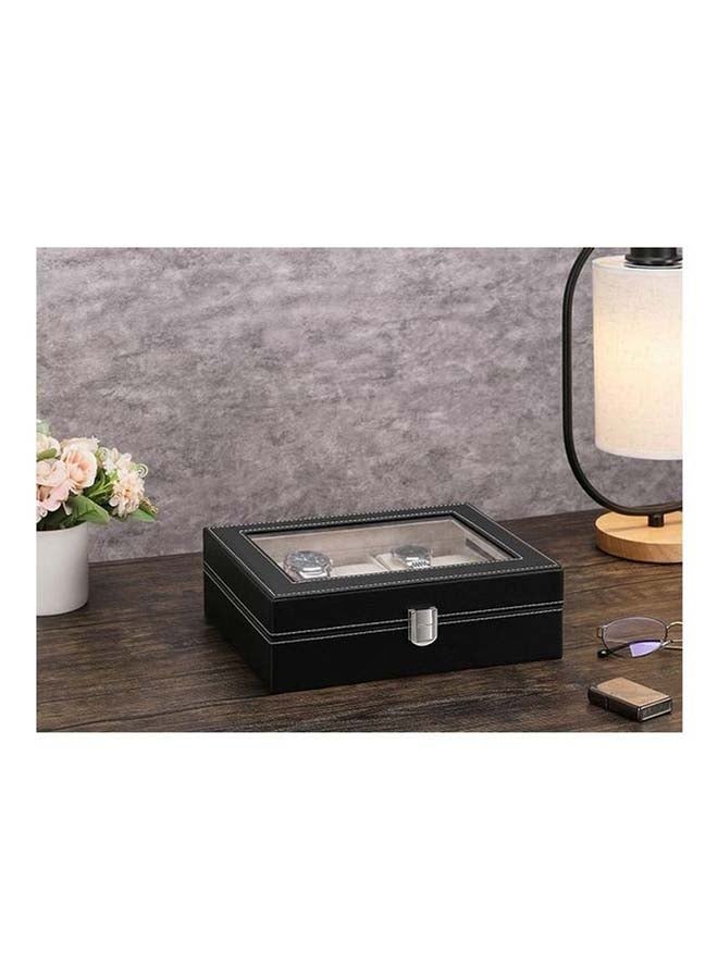 Generic - Watch Box 10 Slot PU Leather Top Glass Display Watch Storage Jewllery Case Organizer - Image 1
