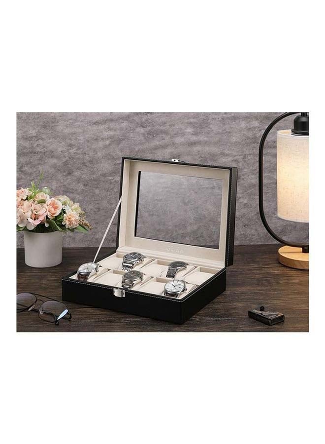 Generic - Watch Box 10 Slot PU Leather Top Glass Display Watch Storage Jewllery Case Organizer - Image 1