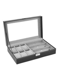 Generic 6 Watch Box Jewelry Case And 3 Slots Sunglasses PU Leather Top Glass Display Case Organizer  - Image 1