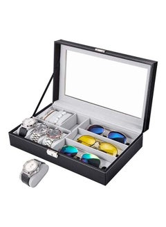 Generic 6 Watch Box Jewelry Case And 3 Slots Sunglasses PU Leather Top Glass Display Case Organizer  - Image 2