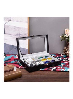 Generic 6 Watch Box Jewelry Case And 3 Slots Sunglasses PU Leather Top Glass Display Case Organizer  - Image 3