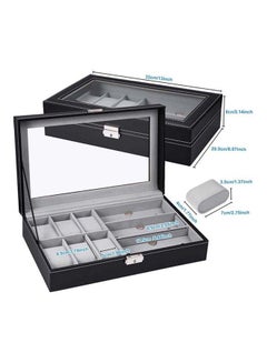 Generic 6 Watch Box Jewelry Case And 3 Slots Sunglasses PU Leather Top Glass Display Case Organizer  - Image 4