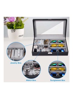 Generic 6 Watch Box Jewelry Case And 3 Slots Sunglasses PU Leather Top Glass Display Case Organizer  - Image 5