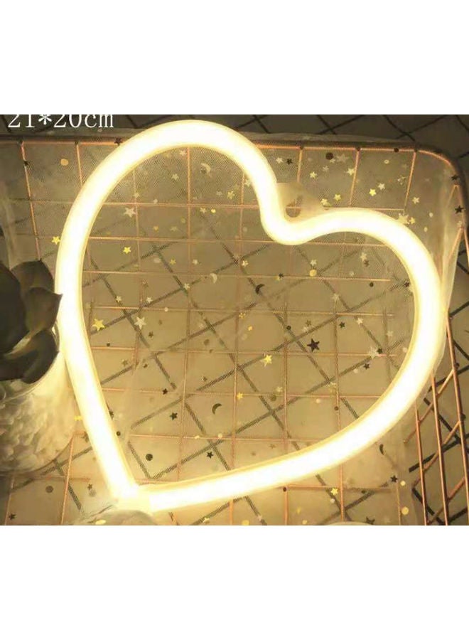 Neon LED Heart Sign Shape Wall Decorative Light Yellow 