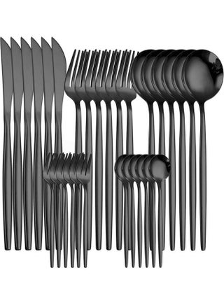 30-Piece Stainless Steel Knife Fork Spoon Full Set  for Home Office Restaurant Hotel Black 20cm - v1621923079/N47619003A_1