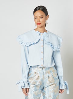 sister jane Oversized Collar Buttoned Blouse Blue  - Image 1