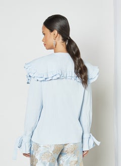sister jane Oversized Collar Buttoned Blouse Blue  - Image 2