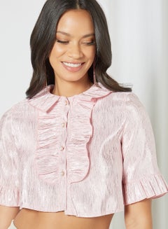sister jane Ruffle Cropped Blouse Pink  - Image 4
