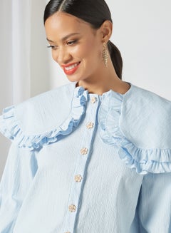 sister jane Oversized Collar Buttoned Blouse Blue  - Image 4