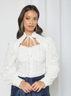 sister jane Floral Embroidered Top White  - Image 1