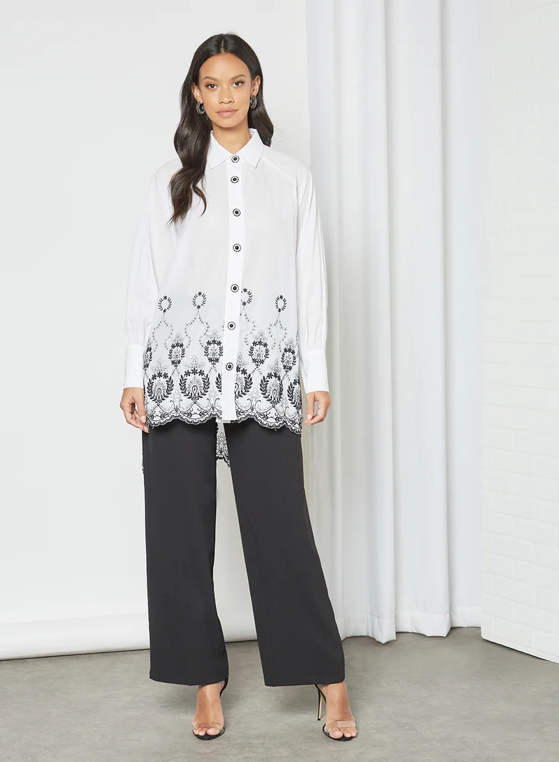 sister jane Embroidered Longline Shirt Black/White