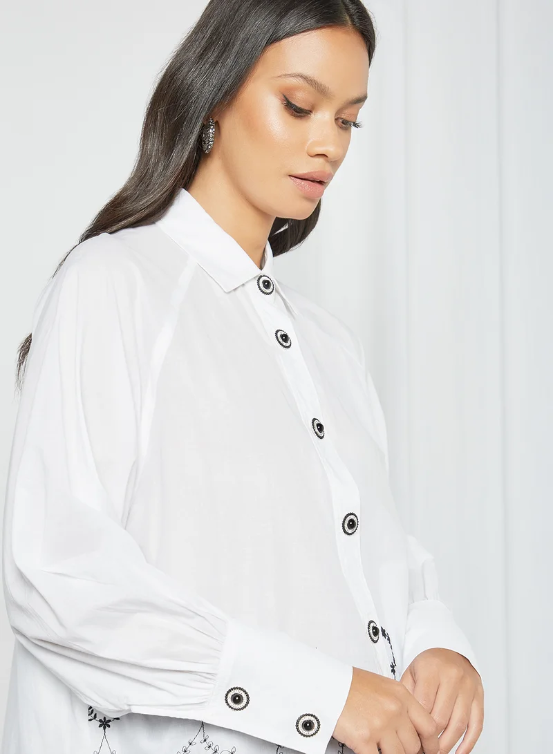 sister jane Embroidered Longline Shirt Black/White