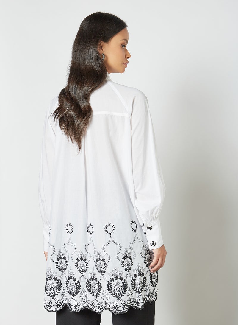 sister jane - Embroidered Longline Shirt Black/White - Image 1