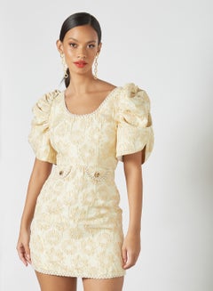sister jane Jacquard Puff Sleeve Mini Dress Yellow  - Image 1