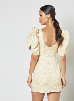 sister jane Jacquard Puff Sleeve Mini Dress Yellow  - Image 2