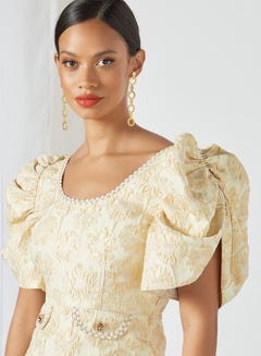 sister jane Jacquard Puff Sleeve Mini Dress Yellow  - Image 4