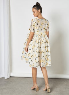 sister jane Floral Flare Hem Dress Ivory  - Image 2