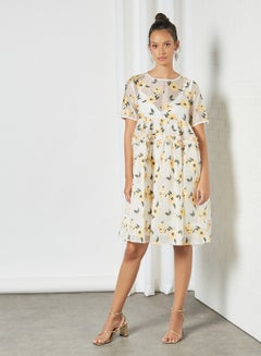 sister jane Floral Flare Hem Dress Ivory  - Image 3