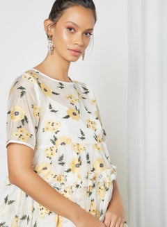 sister jane Floral Flare Hem Dress Ivory  - Image 4
