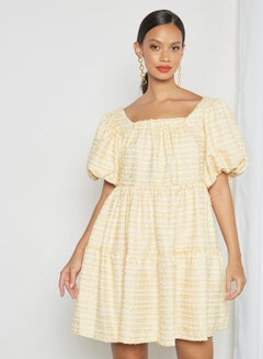 sister jane Puff Sleeve Tweed Mini Dress Yellow  - Image 1
