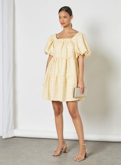 sister jane Puff Sleeve Tweed Mini Dress Yellow  - Image 3