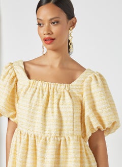 sister jane Puff Sleeve Tweed Mini Dress Yellow  - Image 4