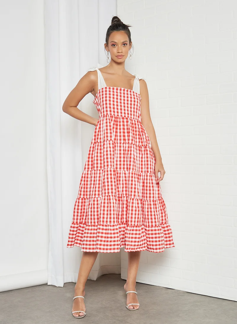 sister jane Gingham Tiered Dress Red