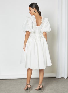 sister jane Puff Sleeve Ruffle Midi Dress Ivory  - Image 2