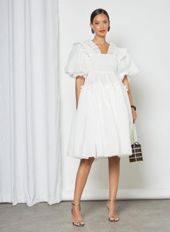 sister jane Puff Sleeve Ruffle Midi Dress Ivory  - Image 1