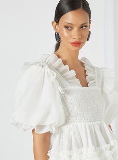 sister jane Puff Sleeve Ruffle Midi Dress Ivory  - Image 4