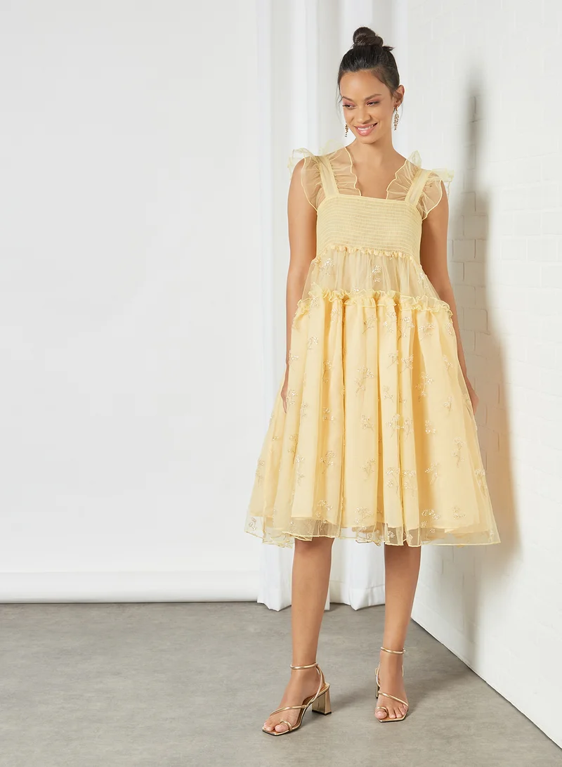 sister jane Sequin Midi Dress Yellow