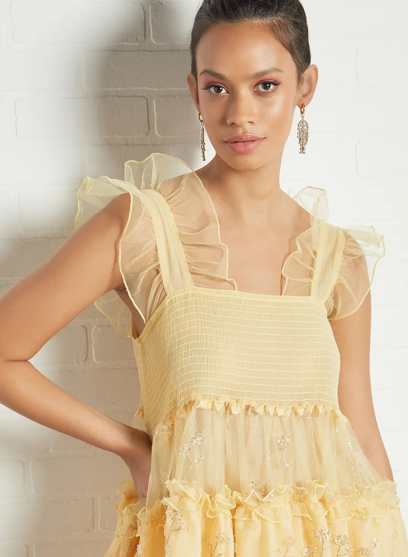 sister jane Sequin Midi Dress Yellow