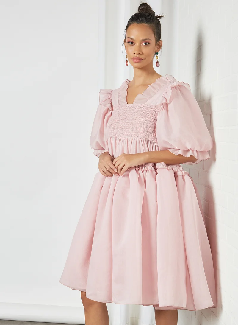 sister jane Puff Sleeve Smocked Dress Pink