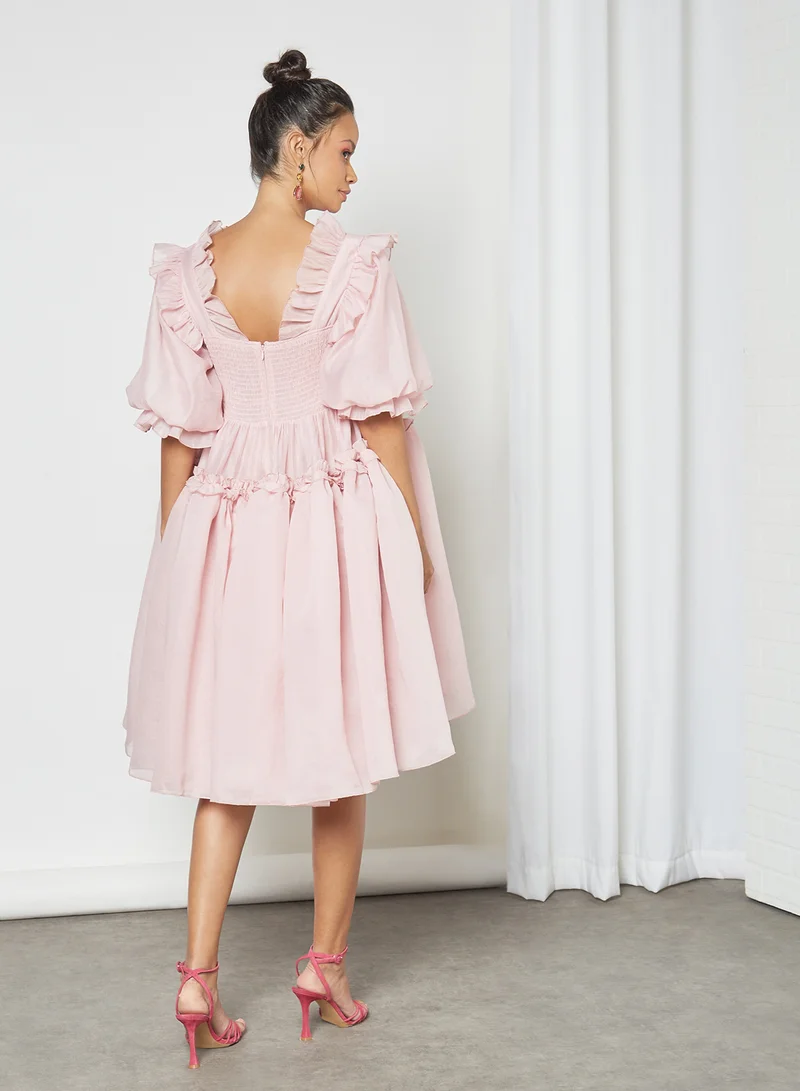 sister jane Puff Sleeve Smocked Dress Pink