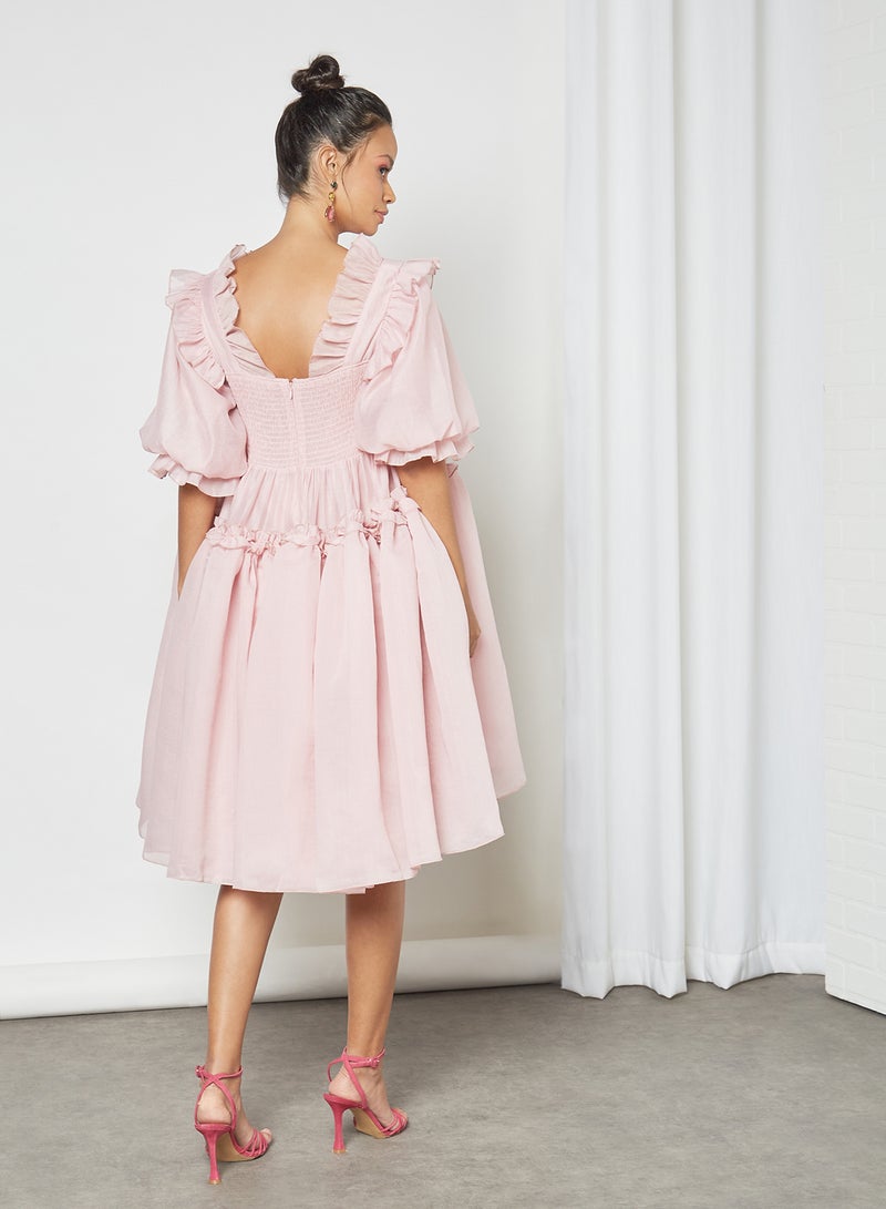 sister jane - Puff Sleeve Smocked Dress Pink - Image 1