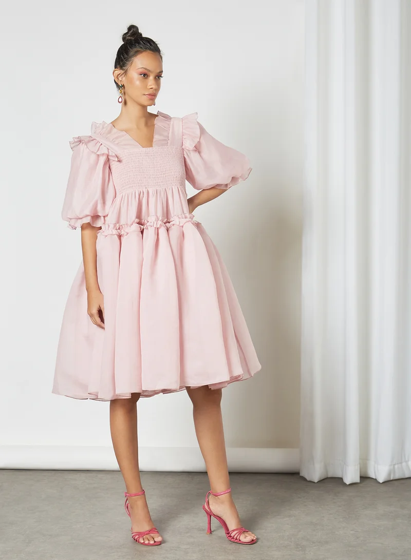 sister jane Puff Sleeve Smocked Dress Pink